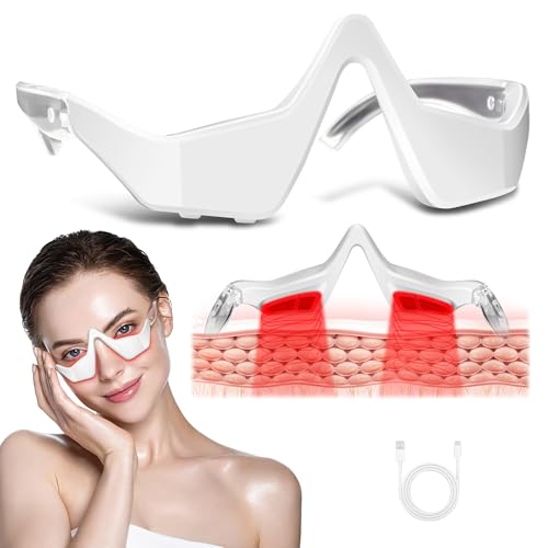 Under-Eye Light Therapy Device, Beauty Device with Eye Massage for Relieve Eye Bags, Eye Fatigue, Dark Circles, with Gel and Glasses Strap