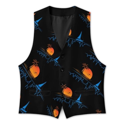 Heartbeat with Sailboat Tropical Palm Trees Mens Slim Fit Suit Vest Dress Waistcoat Casual Business Vest3