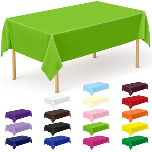 Image of QZYL 12 PCS Bright Plastic Table Cover, 54 X 108 in Rectangle Disposable Table Cloth for Picnic, Light Green Plastic Tablecloth for Parties Weddings Graduation Birthday