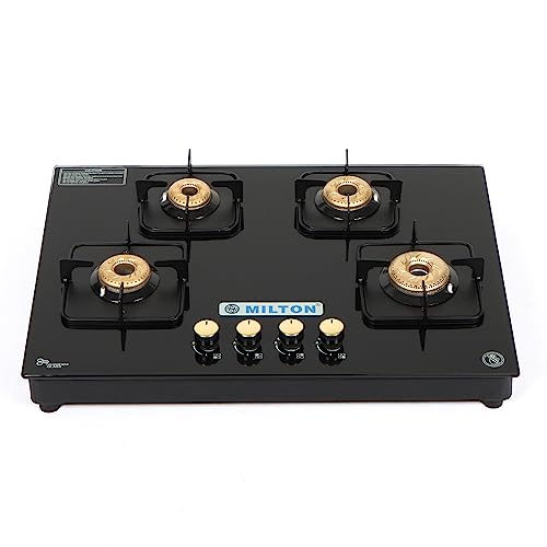 MILTON Champion Pro Toughened Glass Top Gas Stove 4 Burners I Auto