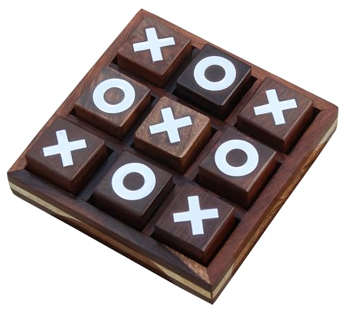 Image of Wooden Tic Tac Toe Game | Board game for kids and family | Table Top Living Room Decor Fun Game | Indoor Outdoor Adults classic Travel Game (Natural Brown)