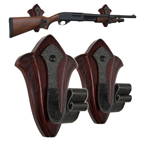 TESLYAR Gewehrhalterung | Waffenhalter Wand | Waffenständer | Waffen zubehör | Waffen Halterung | Schrotflinten | Massives Naturholz mit Metallhaken
