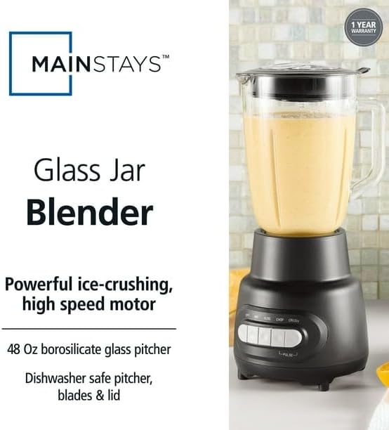 Glass Jar 5 Speed Blender With 6-Cup Jar (48Oz) Capacity, New, Stainless Steel Blade, Dishwasher-Safe Glass Jar