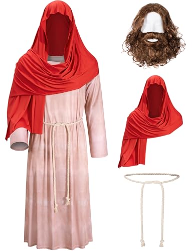 TOKYO REVENGERS Disfraz bíblico de Jesús para adultos, disfraz de Halloween, cosplay, chal, cintura, cuerda, peluca y barba (L)