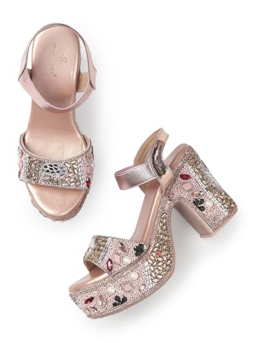 Image of Marc Loire Women's Backstrap support Heels Sandals with Embellished Comfortable Wedge Heel Sandals for Party.