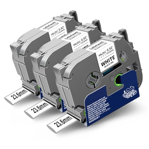 Ruban thermorétractable compatible Brother HSe-251 Labelwell noir sur blanc 24mm x3