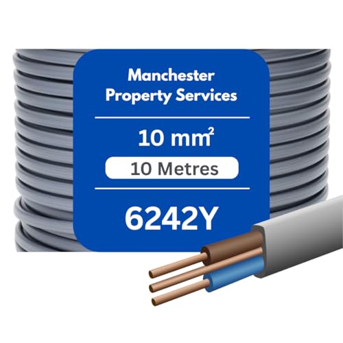 Twin and Earth Electric Cable 1.5mm / 2.5mm / 6mm 6242Y Flat Grey - Cut To Size (10 Metres, 10 mm Twin and Earth)