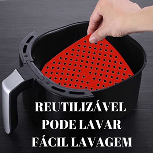 Forro de Silicone Para Fritadeira Airfryer 19cm Quadrado E Redondo Reutilizável, Antiaderente Limpez