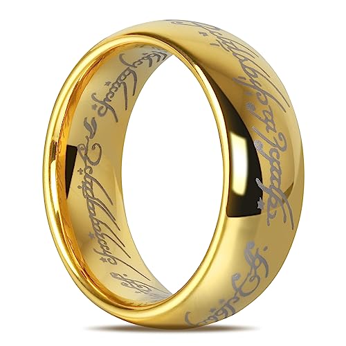 The Lord of the Men's Wedding Band 6MM 8MM Magic Power Tungsten Wedding Band Rings For Men Women Gold/Black Comfort Fit Size 5-14