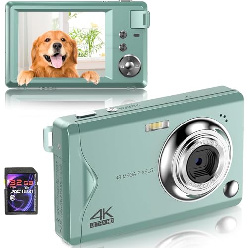 Digitalkamera, 48MP 1080P Full HD-Kamera, 32GB TF-Karte, 3,0-Zoll-Bildschirm, tragbare Kompaktkamera mit 16x digitalem Zoom, 4K Ultra HD-Videoaufzeichnung, (Green)