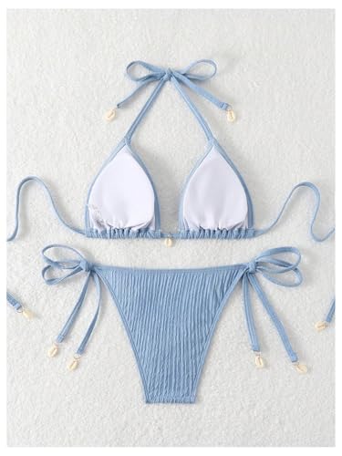 Floerns Women's Bikini Set Textured Halter Triangle Tie Side Bottom 2 Piece Bathing Suit2