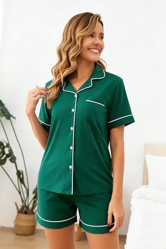 Image of 100% Cotton Pajama Sets for Women 2 Piece Long Sleeve Button Down Pjs Soft Comfy Ladies Sleepwear Lounge Sets S-XL