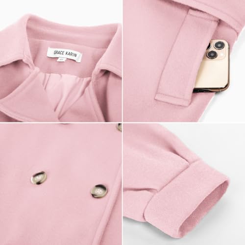 Image of GRACE KARIN Girls Dress Coat Lapel Wool Blend Long Winter Jackets with Pockets Belt 6-16Y