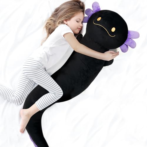 Dalmao 120cm Riesen Axolotl Plüsch Gefülltes Tier, Große Schwarze Axolotl -Kissen -Kissenspielzeug im Dunklen, Riesigen Schlaftkissen für Kinder, Geburtstag, Ostern