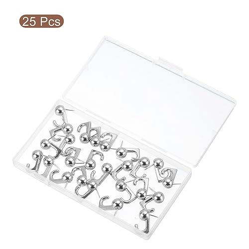 Image of uxcell Picture Hanging Hooks, 25pcs 20 Lbs - Zinc Alloy Hangers Nails, Push Pins for Hanging on Home Office Wooden or Fabric Wall (Silver)
