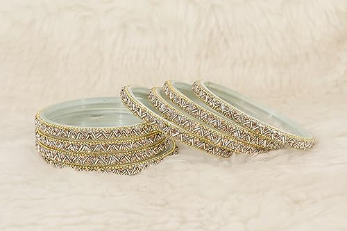 Image of NMII Glass Bangles Set For Girls and Women Studded Zircon Gemstone and Beads I women bangles I (Pack of 8)