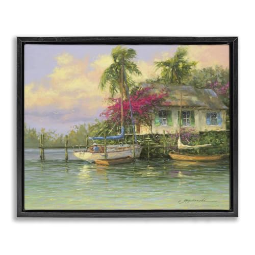 'Tropical Vacation Seaside House'| Floating Frame Canvas Art
