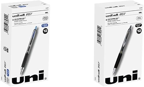 uniball - Bolígrafos de gel 207 Signo Gel con punta media de 0.028in, 12 unidades, los bolígrafos azules son a prueba de fraude y uniball, gel 207