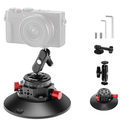 NEEWER 6'/15.2cm Camera Suction Cup Mount with Ball Head Magic Arm, Metal Suction Cup Mount on Car Windshield Dash for Camera/Action Camera/Phone Holder, with 1/4' & 3/8' Mounting Holes for ARRI