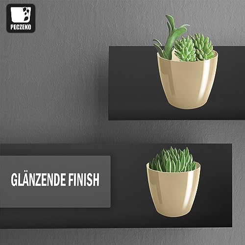 PECZEKO Shiny Flower Pot, Plastic Planter, Decorative Pot for Large and Small Plants Set of 2 Flower Pot, Herb Pot, Beige - Image 3