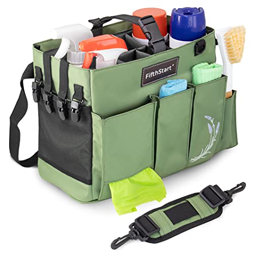 FifthStart Wearable Cleaning Caddy with Handle Caddy Organizer for Cleaning Supplies with Shoulder and Waist Straps, Car Organizer, Under Sink Organizer: (Green, Small)