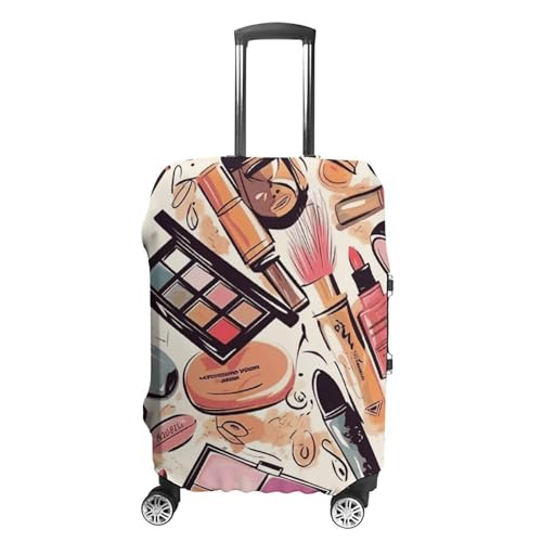 Cosmetic And Makeup Theme Pattern Luggage Cover, Washable Elastic Suitcase Cover Protector Fit 18-32 Inch Luggage