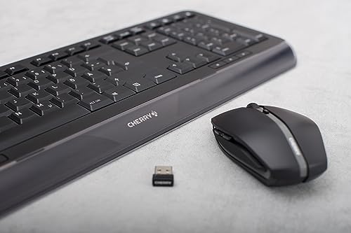 Image of Cherry GENTIX Desktop, Wireless Keyboard & Mouse Combo, 2.4 GHz Connection, Integrated Wrist Rest, Symmetrical Mouse, Battery-Powered, QWERTY, Black