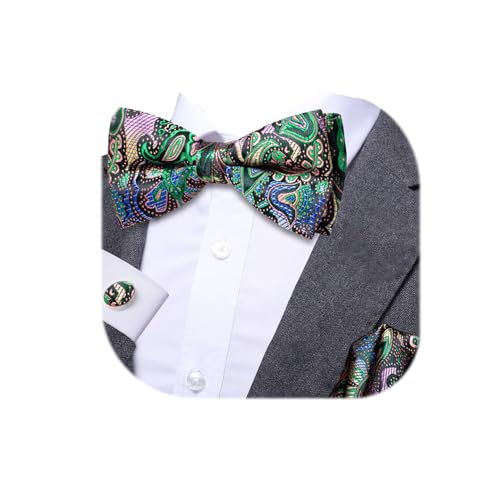 Image of Dubulle Mens Paisley Striped Bowtie Set Pre-tied Bowtie for Men and Pocket Square Set Wedding Business