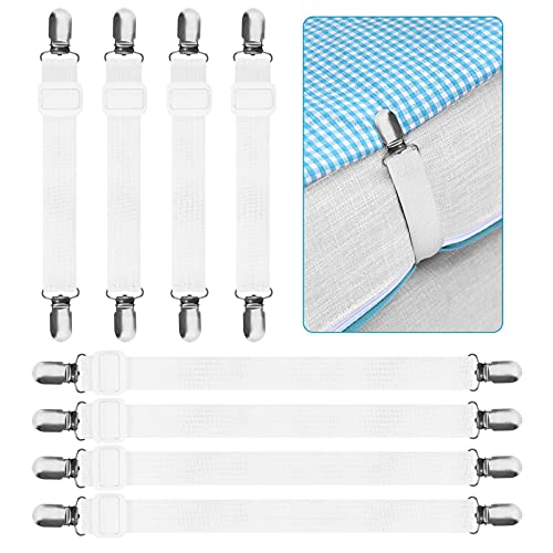 KEELYY 8Pcs (15cm à 100cm) Tendeur Drap Housse, Attache Drap Housse Réglable,Tendeurs de Maintien Convient à Tous Lits et Matelas y Sofa (Blanc)