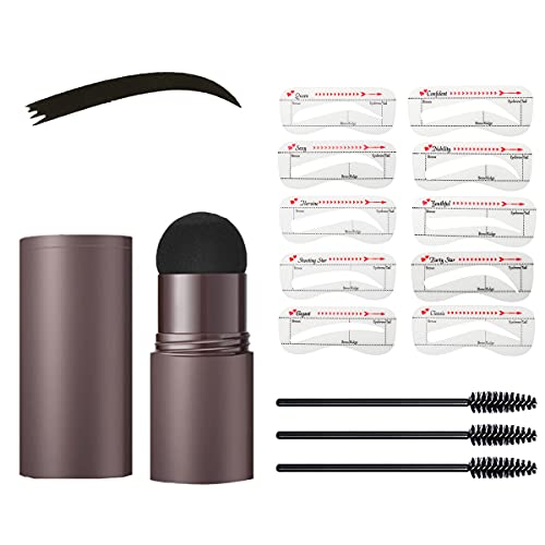 One Step Eyebrow Stamp Shaping Kit, 14 in 1 Eyebrow Stamp and Stencil Kit, Long Lasting Brow Powder Seal Makeup Tool, 10 Reusable Eyebrow Stencils and 3 Eyebrow Brushes (Black)