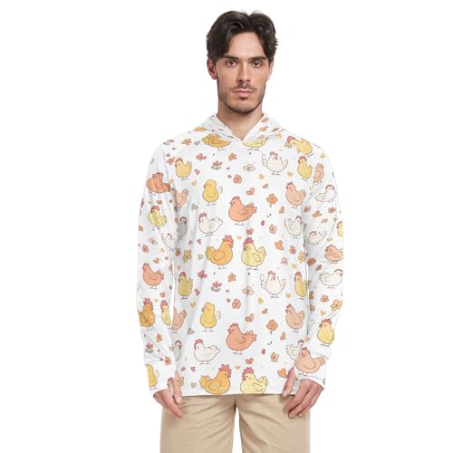 Cartoon Cute Chicken White Mens Sun Shirts Protection Long Sleeve Sailing Rash Guard UPF 50+ Golf Shirt S