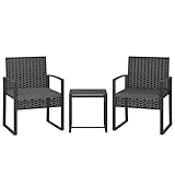 Outsunny Rattan Bistroset, 3 teiliges Gartenmöbel-Set mit 2 Gartenstühlen, Couchtisch, abnehmbar Kissen, Balkonmöbel-Set Sitzgruppe Gartengarnitur für Garten, Terrasse, Dunkelgrau