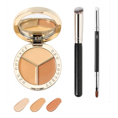 JOVYTH Paleta de Correctores 3 Tonos 30g + 2 Brochas (1 Doble Punta) para Cubrir Ojeras, Rojeces y Manchas. Fórmula Cremosa de Larga Duración para un Maquillaje Profesional y Natural.