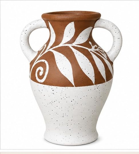 Handmade Decorative Terracotta Flower Vase | Handmade Rustic Vase with Dual Handles | Modern Farmhouse Table Decor for Home,Office and Living Room, Bedroom & Dining Table (Design 6)-image-35