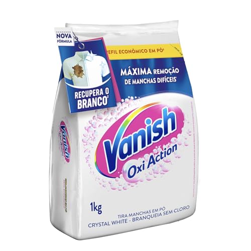 Tira Manchas Vanish em Pó 1kg Crystal White, Oxi Action, para Roupas Brancas, Refil Econômico