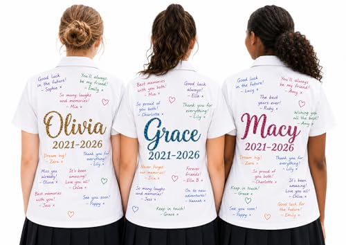 School Leavers 2026 End of School Graduation Personalised Name Text Glitter Holographic Iron On Hot Fix T-Shirt Transfer - Various Fonts