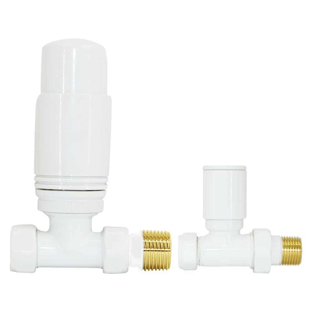 Nrg Straight - White White Straight Thermostatic & Manual Valve Radiator Towel Rail Valves