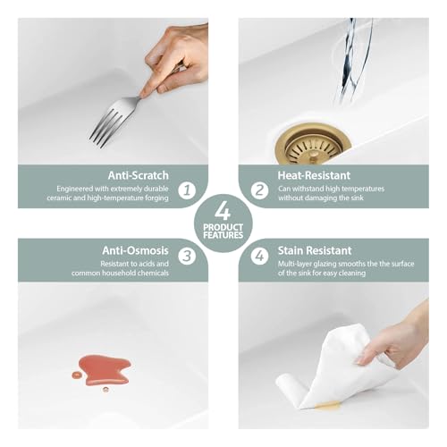 Évier de cuisine encastrable en céramique réfractaire blanche haut de gamme