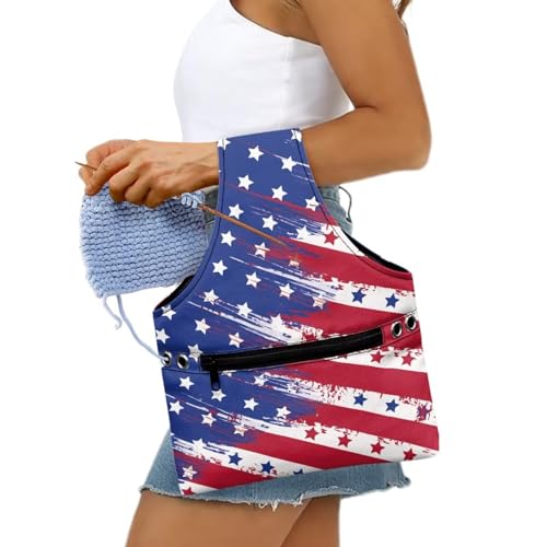 Image of ZUXONGSY Distressed American Flag Yarn Bags for Knitting America250 Yarn Storage Organizer for Crochet Portable Knitting Project Bag