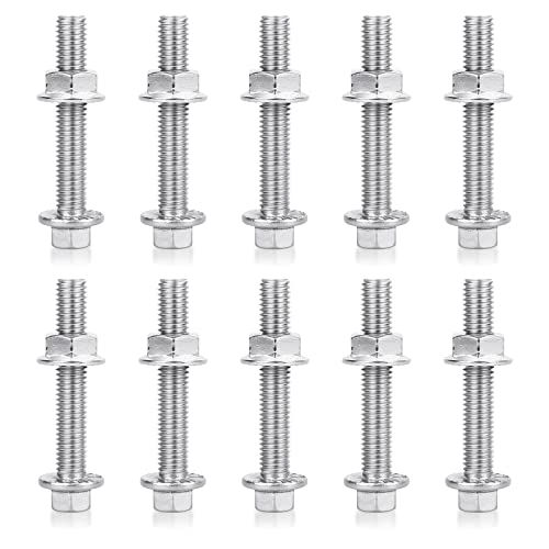 xuelili 10 Pcs M8 Flanged Hex Head Bolts and Nuts Sets(8mm-1.25 x 50mm), Serrated Flange Hex Lock Nut, Fully Threaded, 304 Stainless Steel Hex Flange Nuts Lockbolts