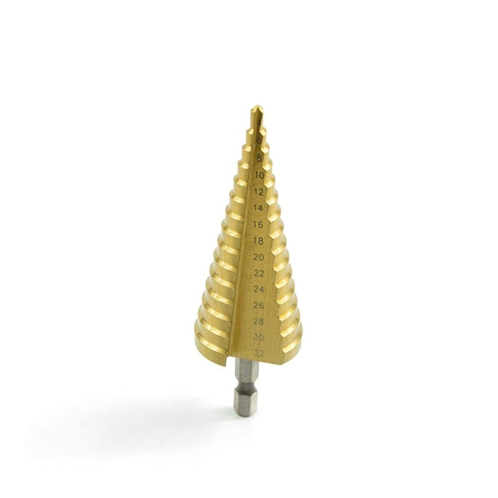 Broca escalonada, Brocas for metal, Broca escalonada de carburo Herramienta eléctrica Abridor de agujeros for madera/metal Taladro escalonado HSS Mango hexagonal de 4-32 mm Taladro de torre ranurado T