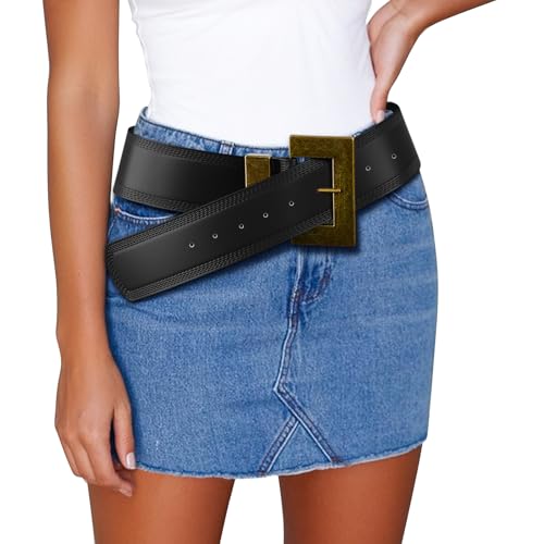 Chunky Western Belts for Woman - Boho Leather Belt with Big Buckle - Cowgirl Fashion Accessory for Dresses, Festival Outfits