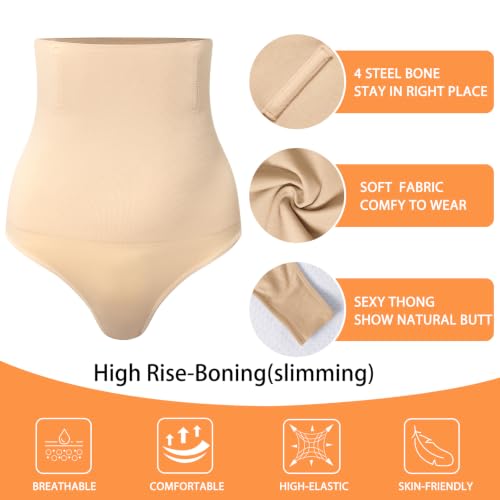 Image of Werena Tummy Control Thong Shapewear for Women High Waisted Body Shaper Panties Shaping Thong Girdle Underwear