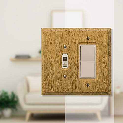 Image of AMERELLE 4025TR Traditional Single Toggle /Single Rocker Wood Wallplate in Light Oak