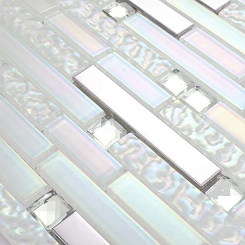 Best Deal ๐ Hominter 5-Sheets Glass and Metal Tile Iridescent White Silver Mirror Stainless Steel Interlocking Strip Wall Tiles NB01 Best Deal ๐ Hominter 5-Sheets Glass and Metal Tile Iridescent White Silver Mirror Stainless Steel Interlocking Strip Wall Tiles NB01