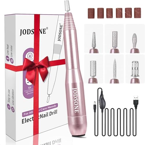 JODSONE Fresa de uñas inalámbrica 20000 rpm – 6 en 1 lima eléctrica para gel