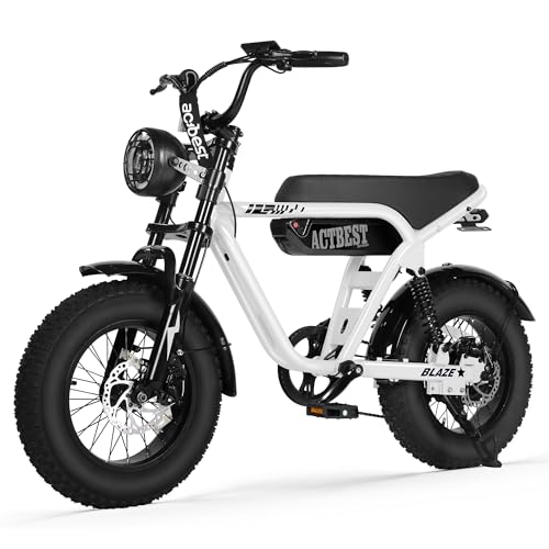 ACTBEST 16/20 Fat Tire Electric Bike for Adults/Teens 1200W/1500W Peak Motor 20+MPH & 55-75 Miles Long Range Full Suspension All-Terrain eBike for Mountain Snow Sand (16 Classic White)