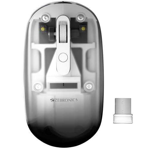 Image of Zebronics Sheer Pro Wireless Mouse, Translucent Design, Up to 1600 DPI, Dual Mode 2.4GHz + BT, 4 Buttons, Type-C Rechargeable, Silent Clicks, USB Nano Receiver, Ergonomic Design (Black)