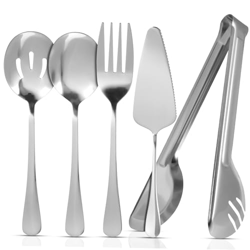 SOLUSTRE 10-piece Stainless Steel Picnic Ware Set Fork Spoon Tongs Salad Server Large Serving Utensils for Dinner Buffet Party