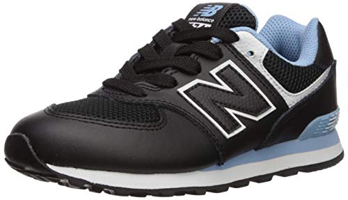 New Balance Kid's 574 V1 Leather Lace-Up Sneaker, Black/Summer Sky, 1.5 M US Little Kid